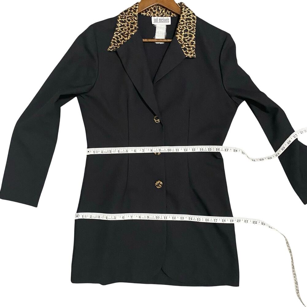 Vintage Jodi Michaels Blazer Jacket Womens M Black Animal Print Collar 90s - Picture 5 of 6